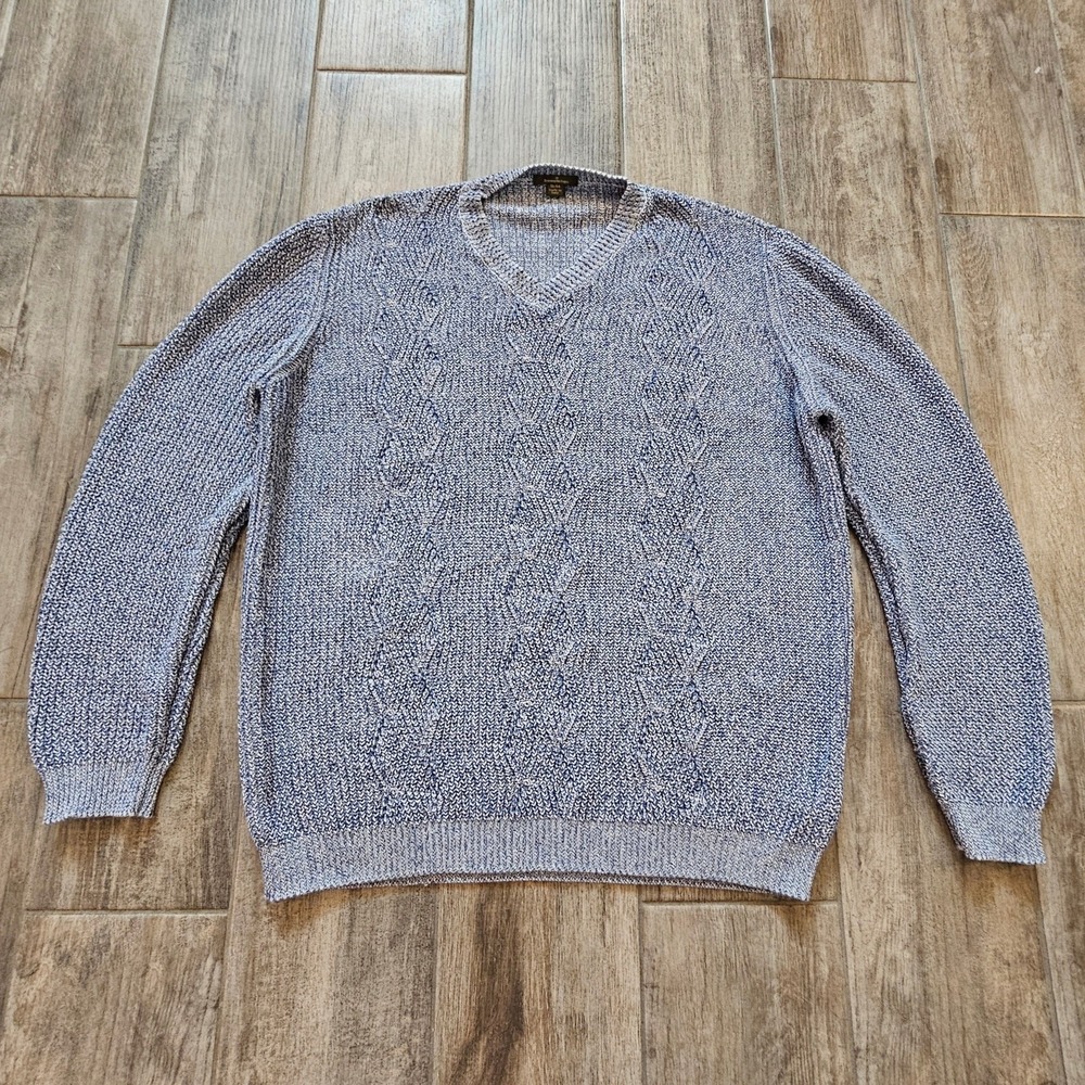 Ermenegildo Zegna Sweater Men's‎ XL Cable-Knit Cotton V-Neck Slub Maritimecore